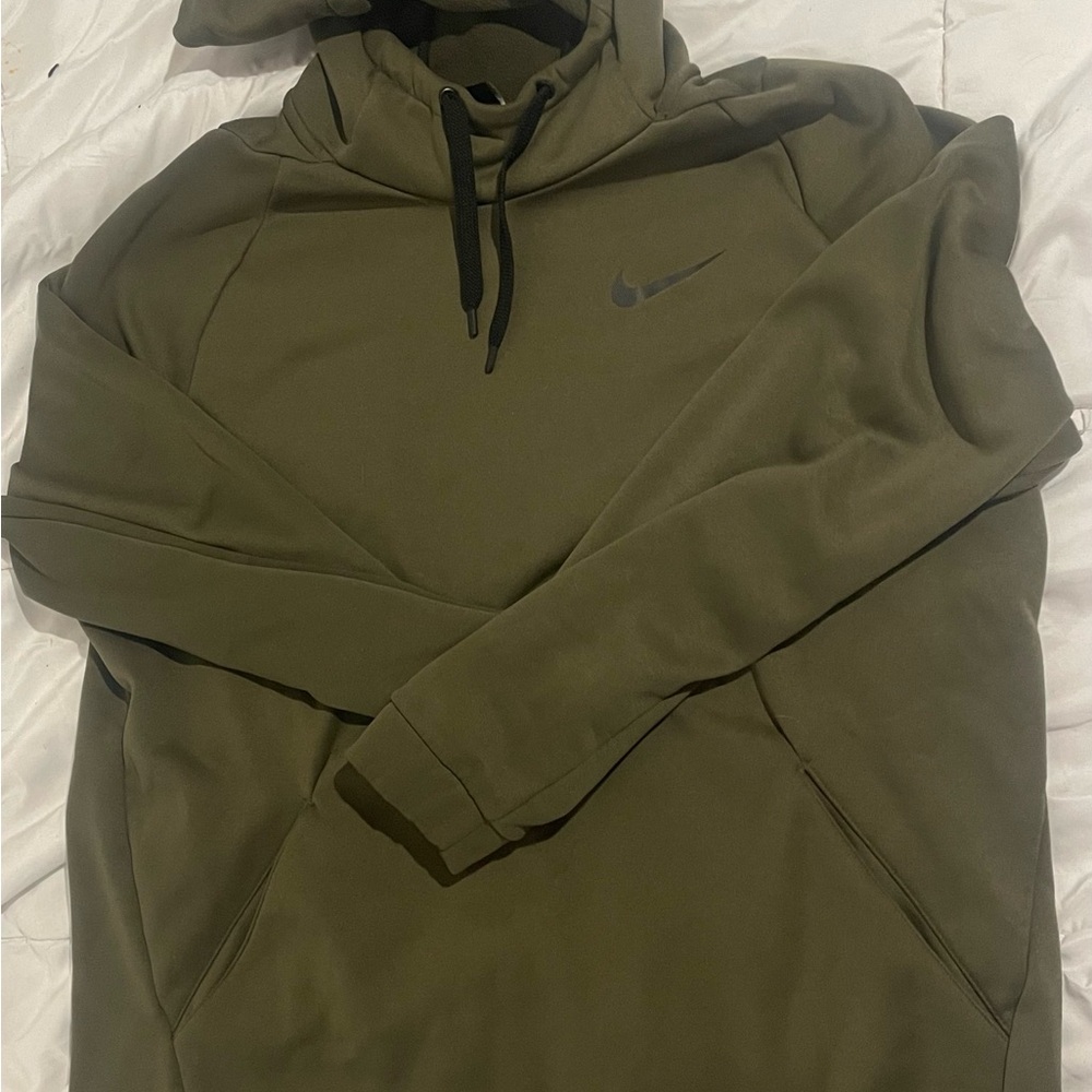 Nike Olive Green Pullover Hoodie with Black Swoosh